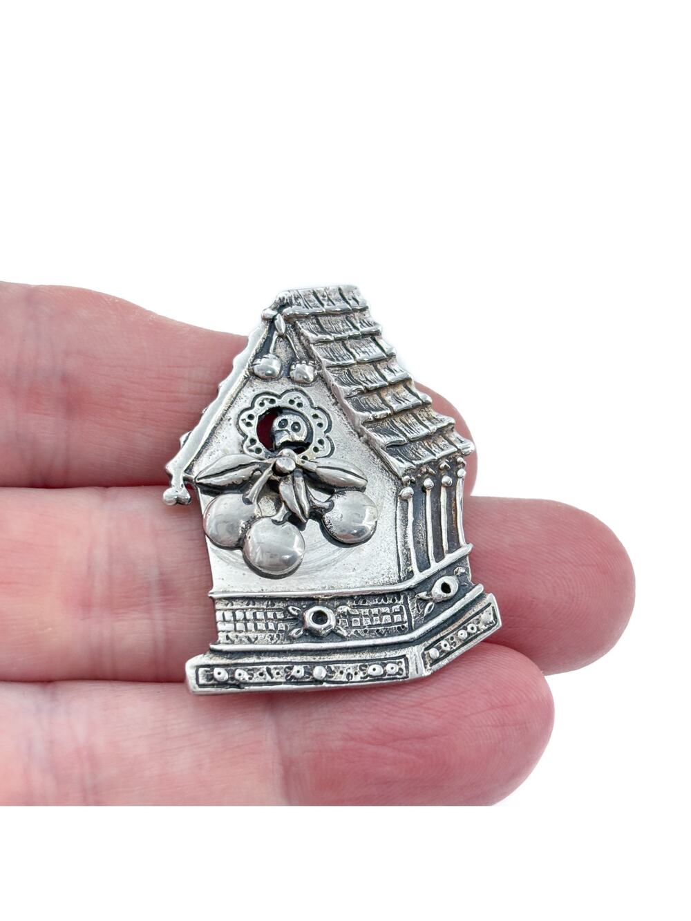 Vintage Mary Engelbreit MEINK Sterling Silver 925 Birdhouse Cherry Brooch